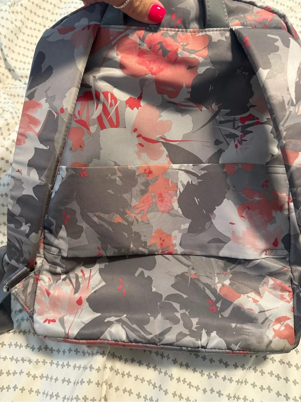 Tumi Gray Backpack with pink Floral Print